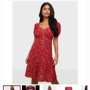 Polo Ralph Lauren Print Short-Sleeve Dress Tender Red Floral Size 8 90s style